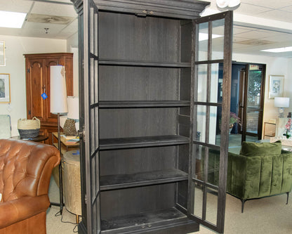 Restoration Hardware French Casement Glass Display Cabinet In Black Oak Finish