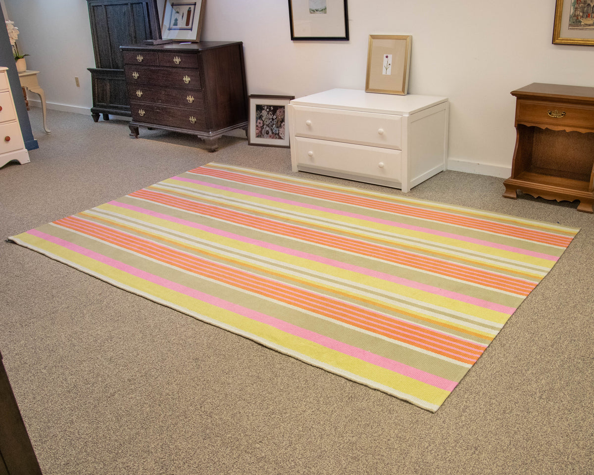 Dash & Albert Aruba Stripe Cotton Area Rug in Orange, Pink and Lime Green