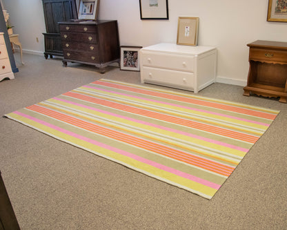 Dash & Albert Aruba Stripe Cotton Area Rug in Orange, Pink and Lime Green