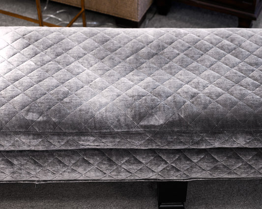 Custom Gray Silk Upholstered Bench
