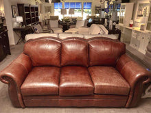 Robinson & Robinson Inc  Amber Cognac Leather 3 Cushion Nailhead Trim Sofa