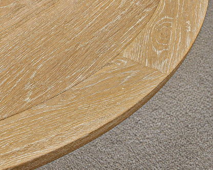 Light Washed Round Dining Table In Natural Reclaimed Wood Finish