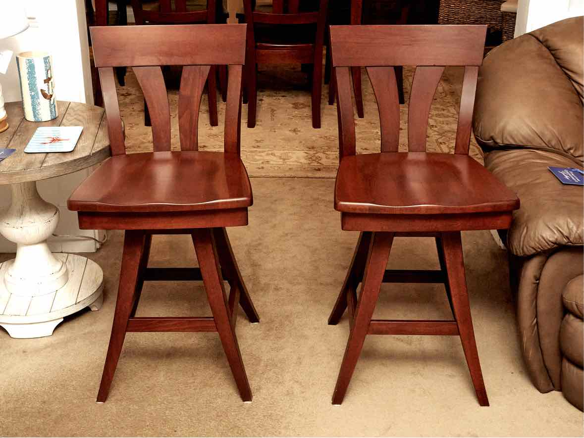 Pair Of Saloom Cherry  Swivel Counter Stools