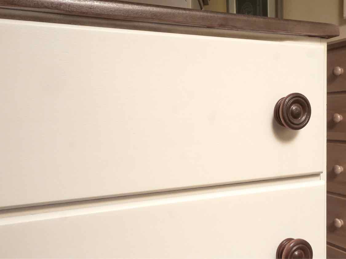 White Finish 4 Drawer Chest with Dark Maple Top