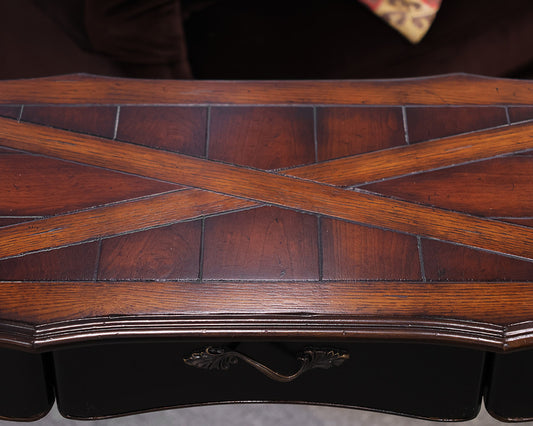 French Country Single Drawer Console in Black with Natural Finish Plank Top