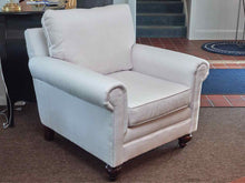 Pair Of White Sunbrella Upholstered Rolled Arm Chairs & Ottoman