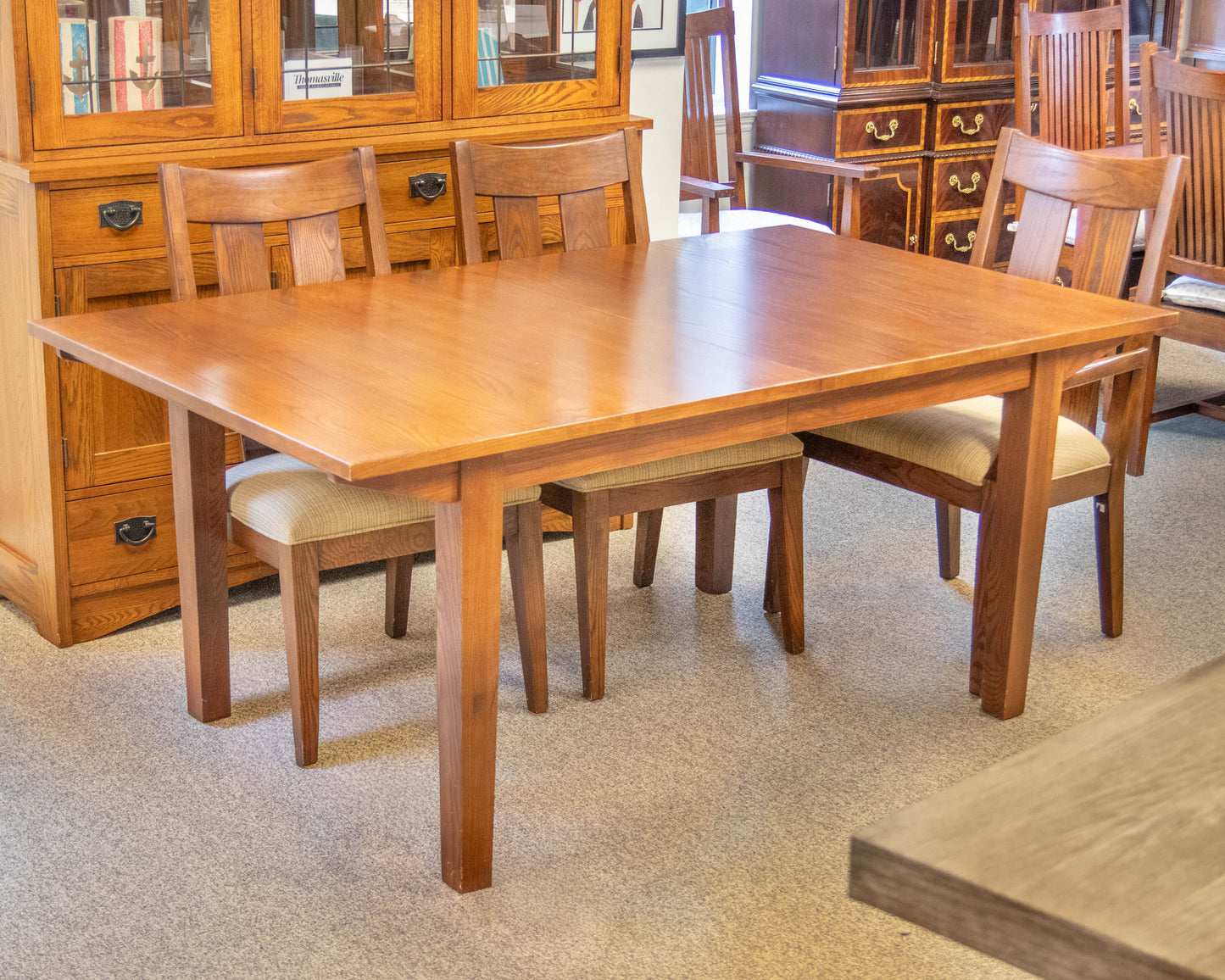 Ethan Allen Mission Oak Dining Table & Set Of 6 Upholstered Chairs