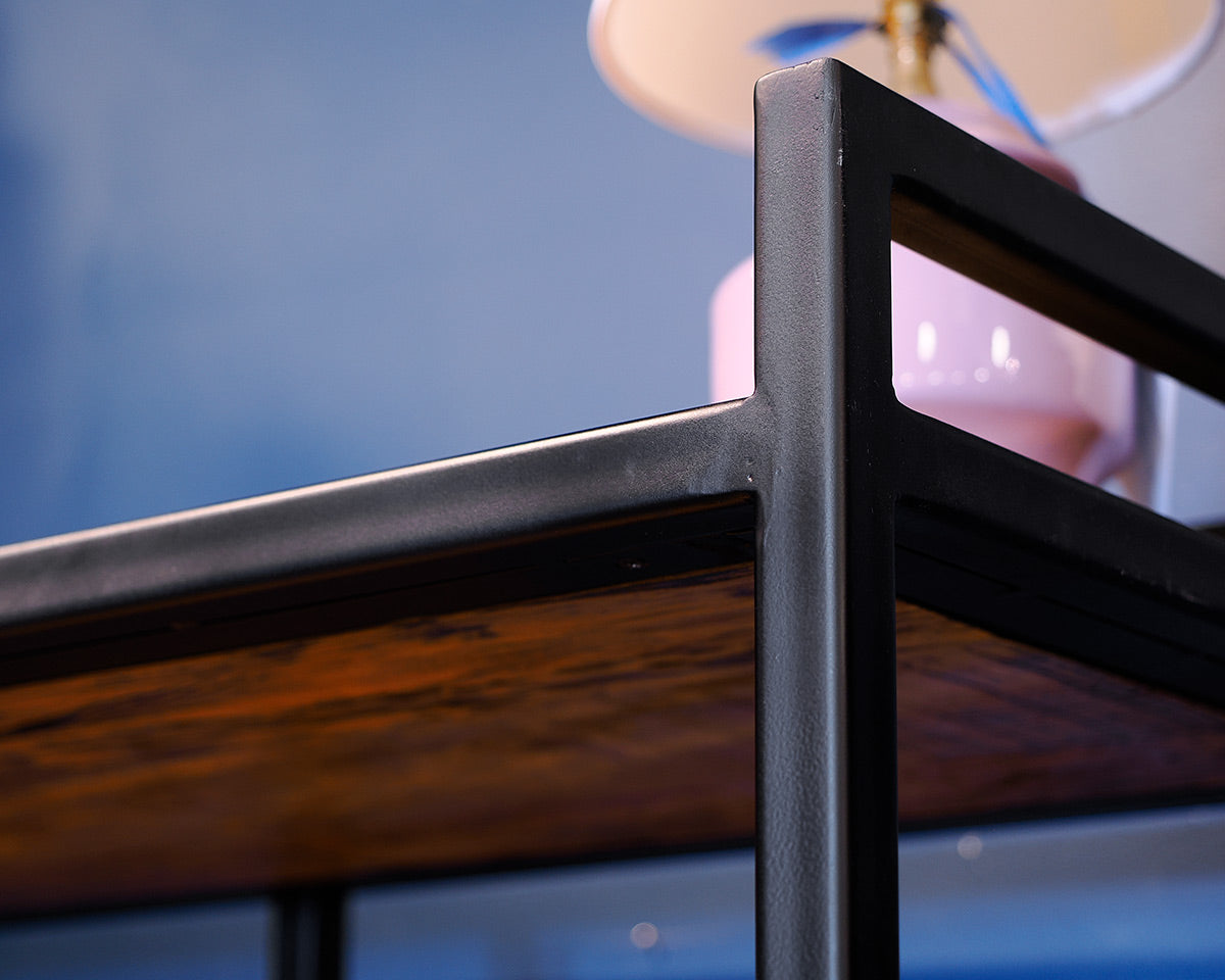 Tall Rustic Wood and Metal Transitional Bookcase