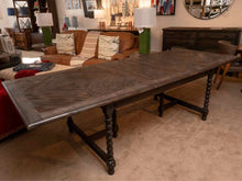 Driftwood Charcoal Finish Dining Table with Parquet Top & Jacobean Legs