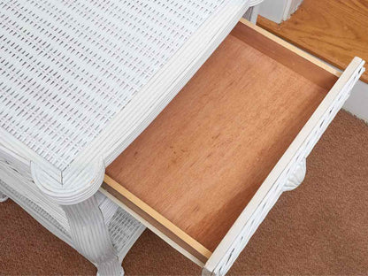 White Wicker 1 Drawer & Shelf Shell Accent Knob Nightstand