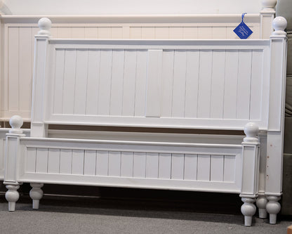White Cannonball Top Cottage Beadboard Queen Bed