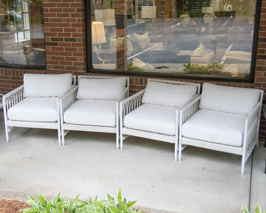 Serena & Lily Salt Creek Set Of 4  Lounge Chairs In Basket Weave White Fabric