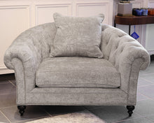 ZGallerie Tufted chair in Gray Chenille w/Silver Nailhead Trim. Espresso legs.