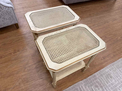 Domain Pair of Glass-Top Cane Side Tables