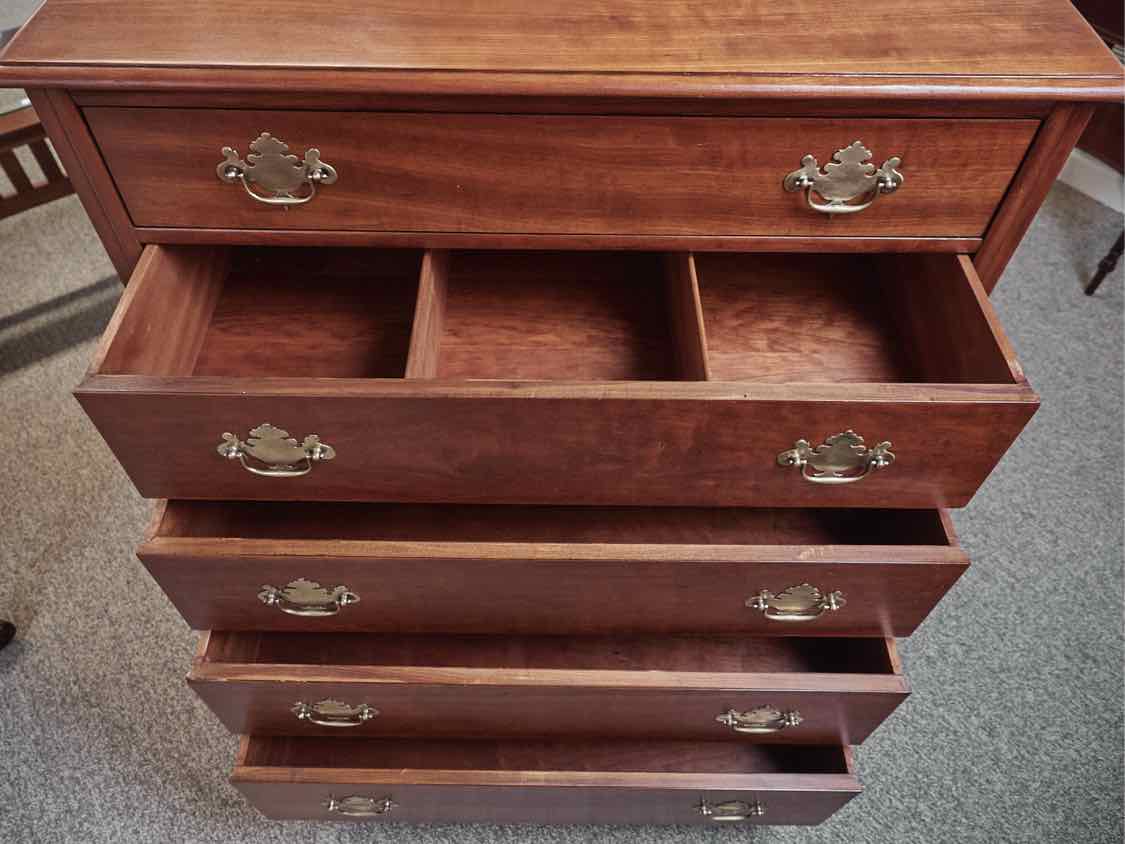 Kindel Cherry 5 Drawer Chest with Brass Chippendale Handles