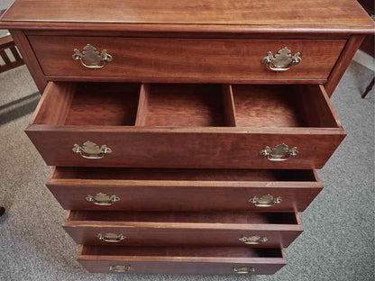 Kindel Cherry 5 Drawer Chest with Brass Chippendale Handles