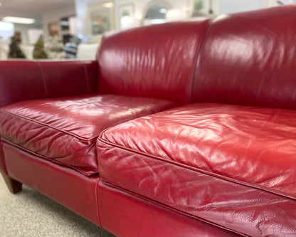 Crate & Barrel Tight Back Loveseat in Red Leather