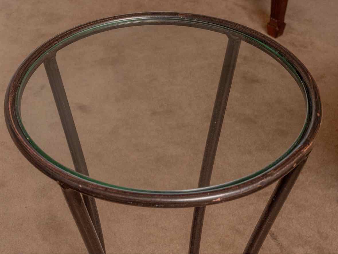 Pair of Black Metal Glass Top Side Tables