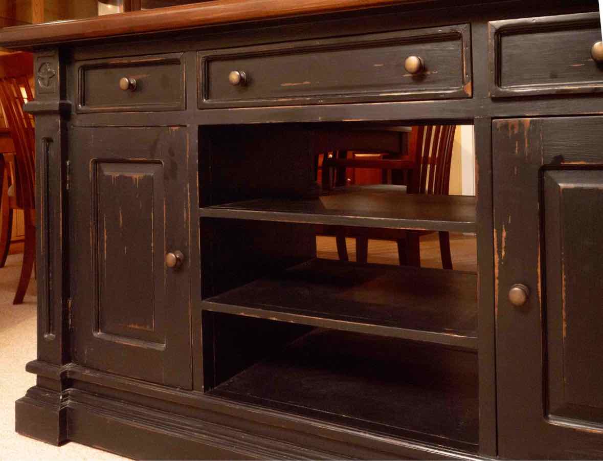 Distressed Black Finish 3 Drawer 2 Door Open 3 Shelf  Sideboard