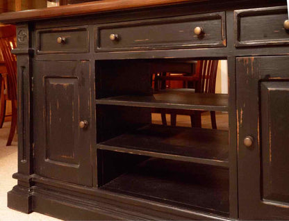 Distressed Black Finish 3 Drawer 2 Door Open 3 Shelf  Sideboard