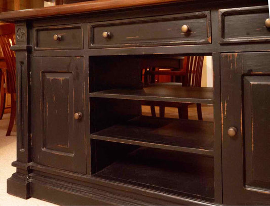 Distressed Black Finish 3 Drawer 2 Door Open 3 Shelf  Sideboard
