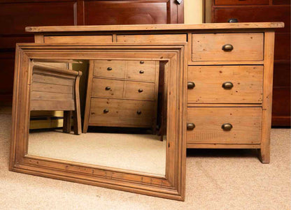 Four Hands Reclaimed Wood 7 Drawer Dresser in Sundried Wheat Finish with Mirror