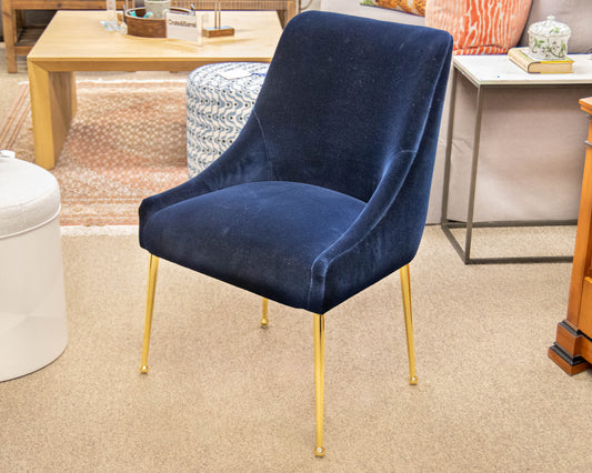 Pair Anthropologie 'Elowen' Navy Velvet Upholstered Dining Chairs