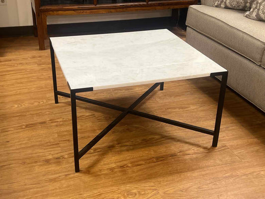 Stone Cocktail Table with Black Metal Legs