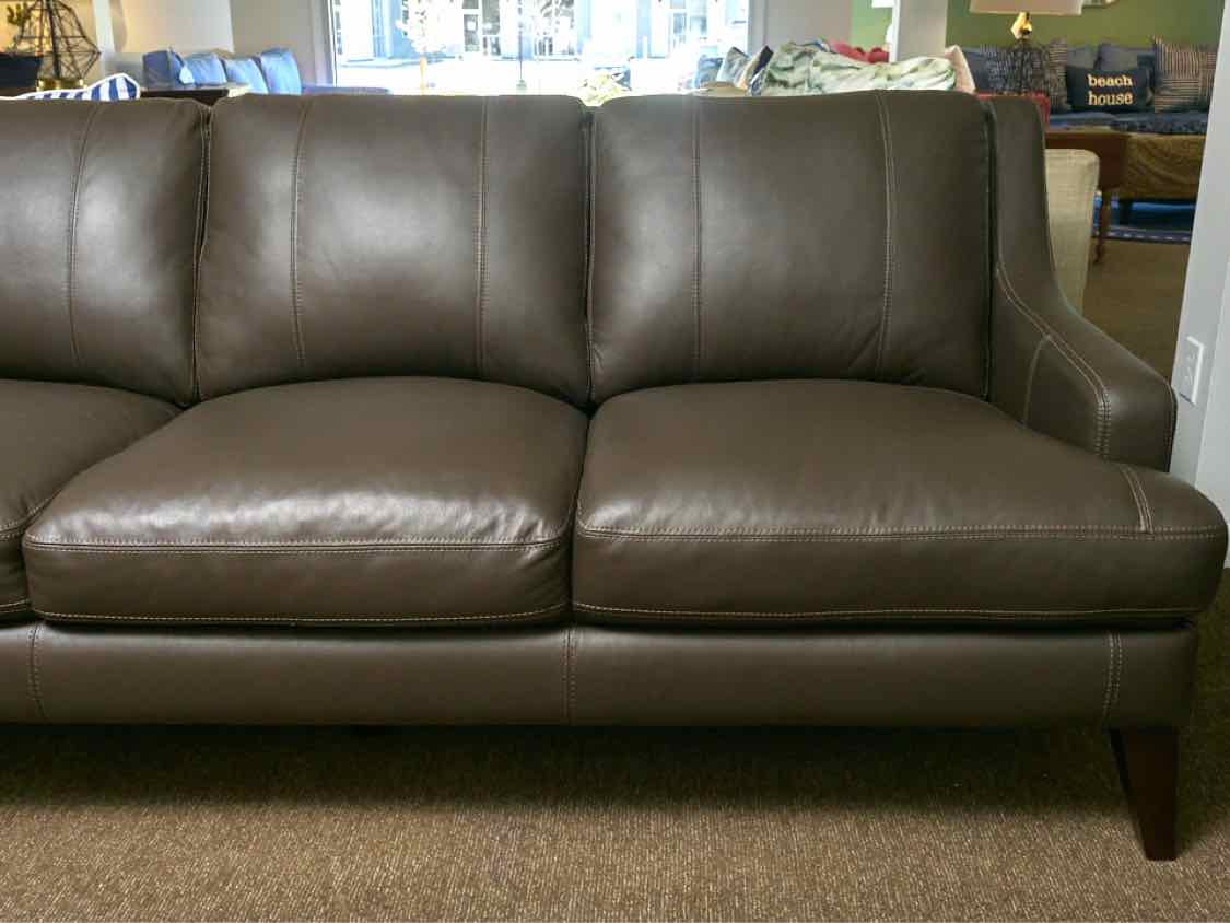 Macy's' Dark Truffle Brown' 3 Cushion Tight Back  Leather Sofa