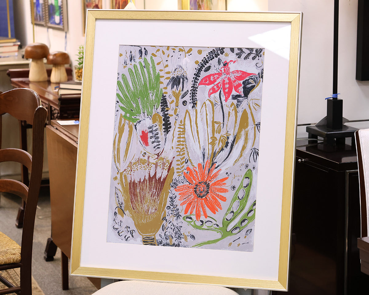 "Tropical Blooms I" Matted Print in Gold Frame