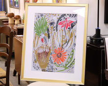 "Tropical Blooms I" Matted Print in Gold Frame
