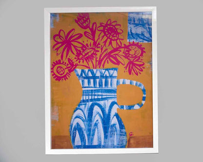 "Talavera Vase I" Print in White Lacquer Shadowbox Frame
