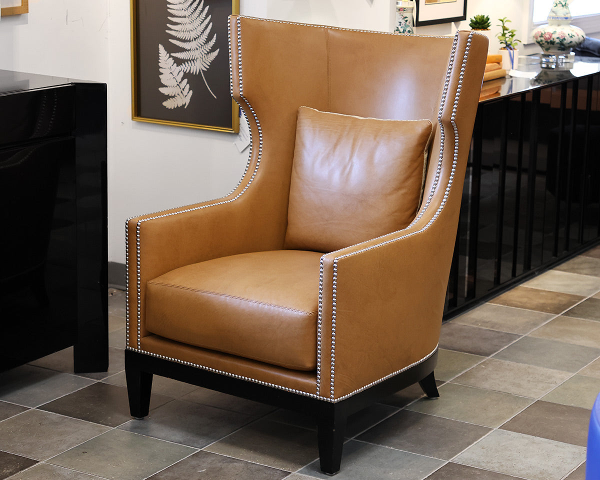 Ironies Tule Lounge Chair in Saddle Leather with Silver Nailhead Trim