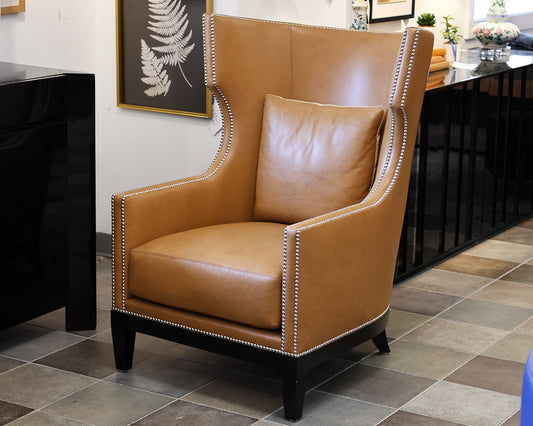 Ironies Tule Lounge Chair in Saddle Leather with Silver Nailhead Trim