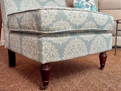 Accent Upholstered Chair In Aqua & Cream Design Espresso Finish Legs