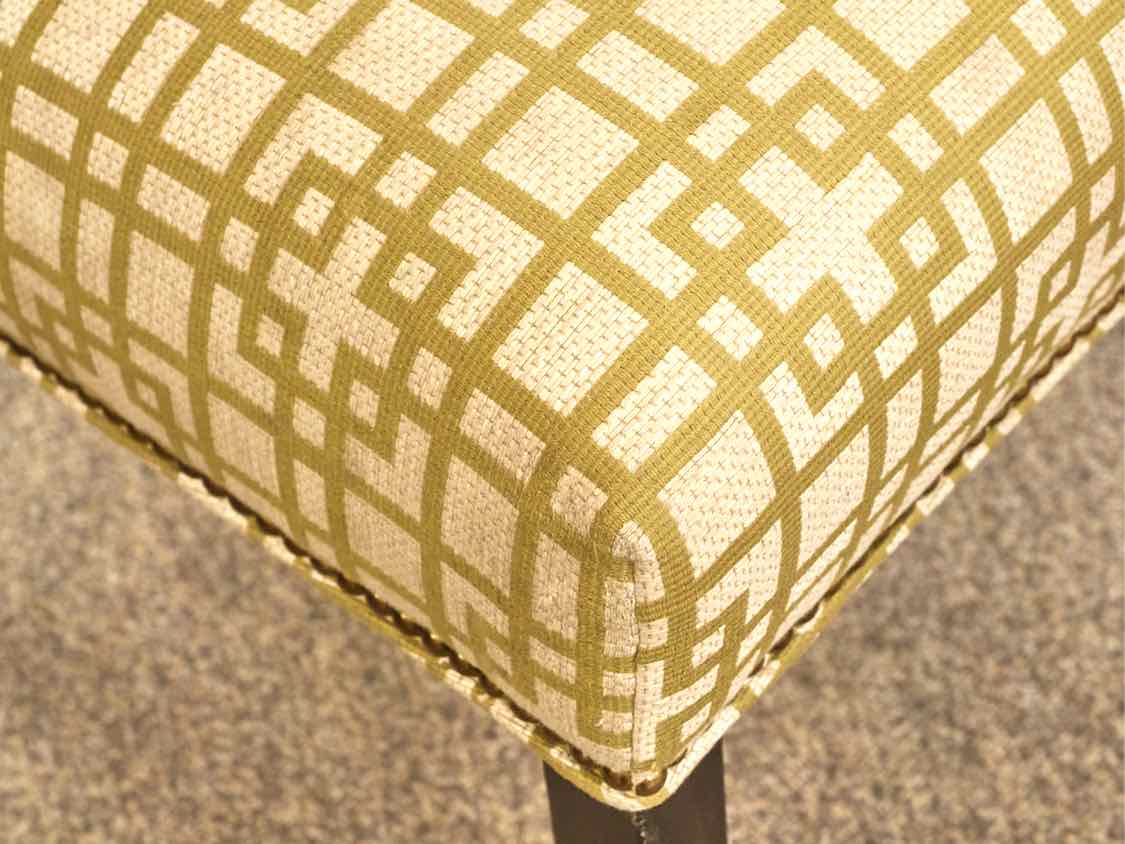 Pair of Kravet Host & Hostess  Dining Chairs in Chartreuse Green & Ivory