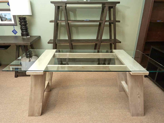 RH Saw Horse Desk with Tempered Glass Top