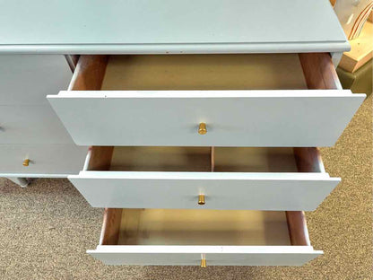 Mid-Century Style Dresser in Arctic Blue Finish with Gold Pulls