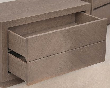 RH Herringbone 40" Closed Nightstand in Brown Oak Finish