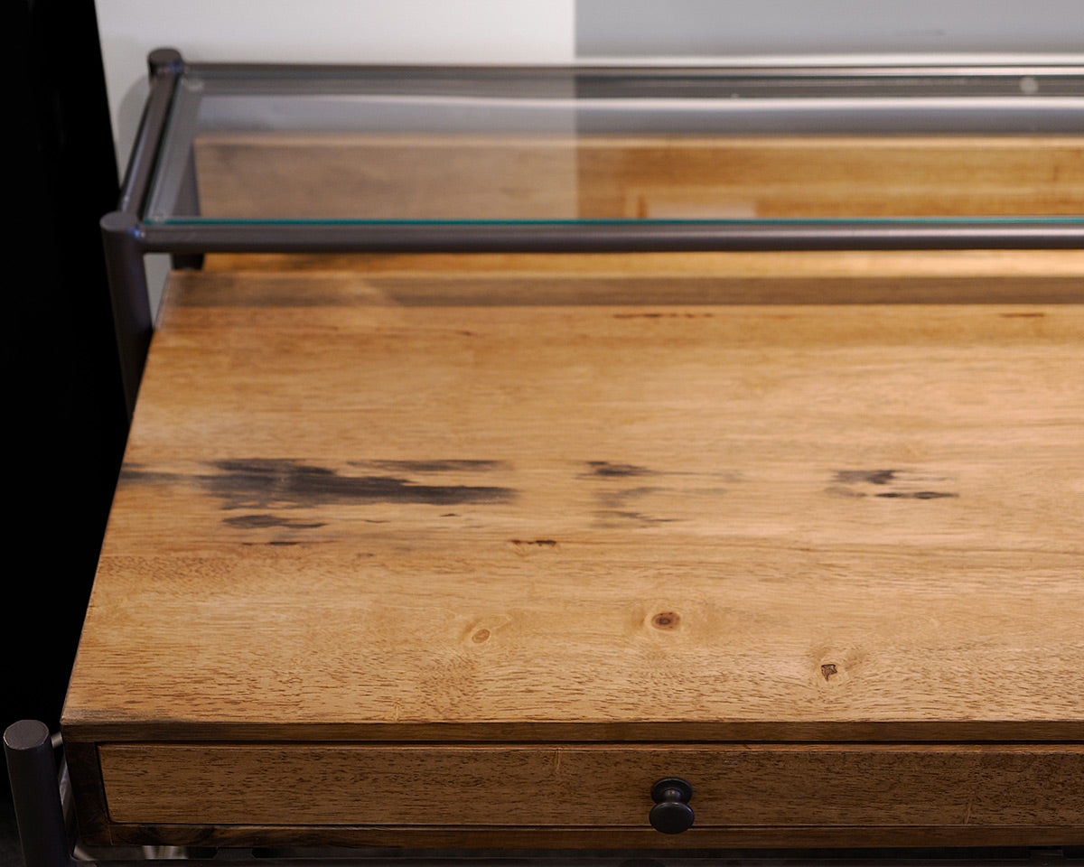 Light Oak Desk With Upper Glass Shelf