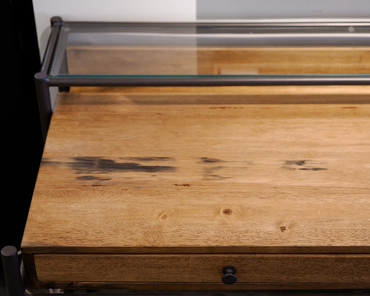 Light Oak Desk With Upper Glass Shelf