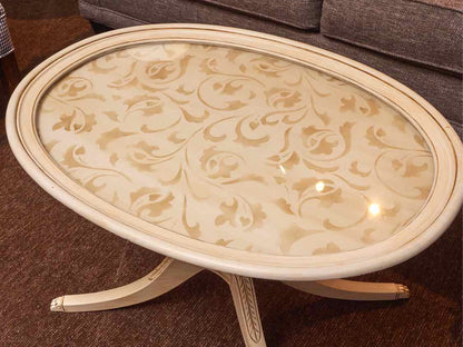 Oval Cream Finish Glass Tray Cocktail Table