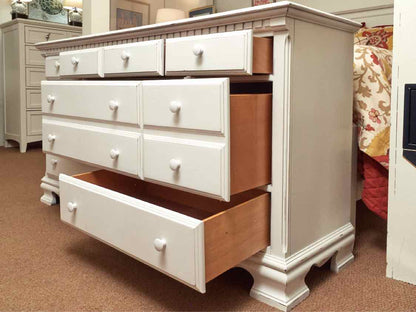 Arctic White Finish Distressed 8 Drawer Dresser