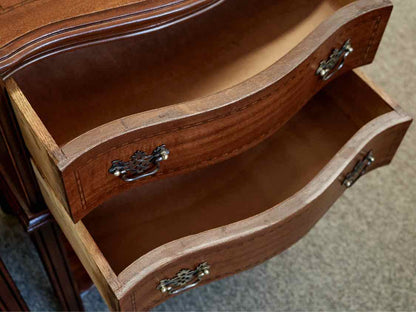 Pair of Mahogany Inlay Nightstands with 2 Drawers & Shelf