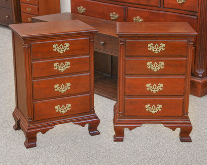 Pair of Continental Furniture Solid Mahogany Bedside Chests with Brass Pulls