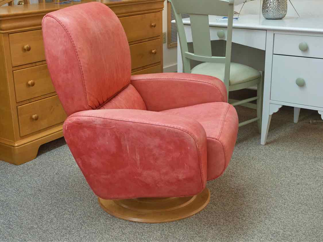 Coral Leather Recliner W/ Ottoman