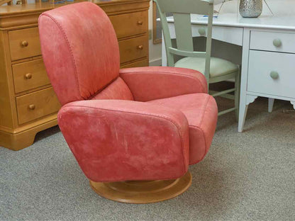 Coral Leather Recliner W/ Ottoman