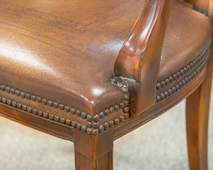 Burlwood Inlaid Round Pedestal Dining Table & Set of 4 Carved Inlaid Armchairs