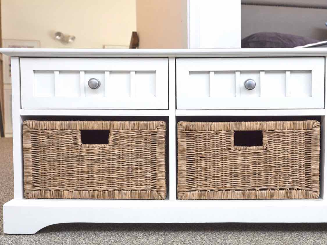 White Storage Bench With Three Drawers