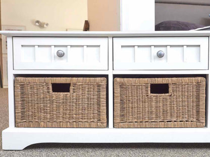 White Storage Bench With Three Drawers